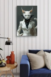Modern Takım Elbiseli Kedi Portesi Yağlı Kanvas Tablo thumbnail 4