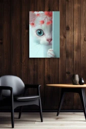 Duvar Arkasında Beyaz Kedi Yağlı Kanvas Tablo thumbnail 6
