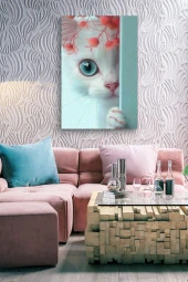 Duvar Arkasında Beyaz Kedi Yağlı Kanvas Tablo thumbnail 7