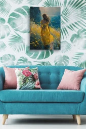 Sarılar İçerisindeki Yalnız Kadın Yağlı Kanvas Tablo thumbnail 3