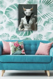 Modern Takım Elbiseli Kedi Portesi Yağlı Kanvas Tablo thumbnail 5