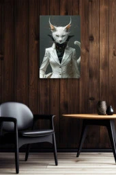 Modern Takım Elbiseli Kedi Portesi Yağlı Kanvas Tablo thumbnail 6