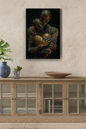 Kalbe Sarılı Kadın ve Erkek Yağlı Kanvas Tablo thumbnail 1