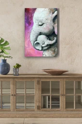 Fil Yavrusu ve Annesi Yağlı Kanvas Tablo thumbnail 1