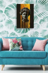 Sanatsal Kafa ve Sarı Boyalar Yağlı Kanvas Tablo thumbnail 5