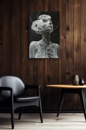 Çiçekler İle Sarılı Sanatsal İskelet Beden Yağlı Kanvas Tablo thumbnail 6