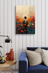 Kırmızı Çiçekler İçerisindeki Genç Yağlı Kanvas Tablo thumbnail 3