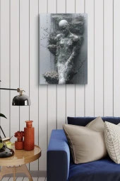 Modern Gri Kadın Silüeti Yağlı Kanvas Tablo thumbnail 3