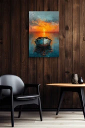Gün Batımındaki Tekne Yağlı Kanvas Tablo thumbnail 5