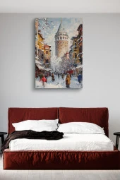 Kış Mevsiminde Galata Kulesi Yağlı Kanvas Tablo thumbnail 3