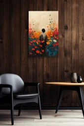 Kırmızı Çiçekler İçerisindeki Genç Yağlı Kanvas Tablo thumbnail 5