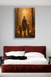 Çocukları İle Yürüyen Kadın Yağlı Kanvas Tablo thumbnail 3