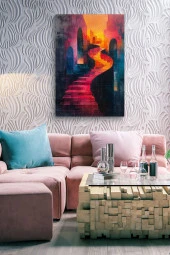 Renkli Sanatsal Klasik Merdiven Yağlı Kanvas Tablo thumbnail 6