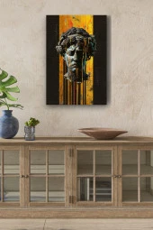Sanatsal Kafa ve Sarı Boyalar Yağlı Kanvas Tablo thumbnail 1