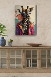 Modern Giysili Zürafa Yağlı Kanvas Tablo thumbnail 1