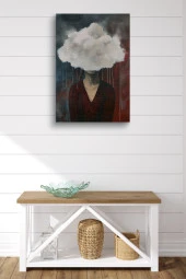 Kafasında Bulutlar Olan Kadın Yağlı Kanvas Tablo thumbnail 2