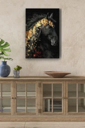Altın Desenli Siyah At Yağlı Kanvas Tablo thumbnail 1