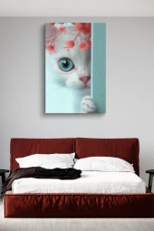 Duvar Arkasında Beyaz Kedi Yağlı Kanvas Tablo thumbnail 3