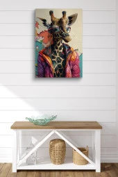 Modern Giysili Zürafa Yağlı Kanvas Tablo thumbnail 2