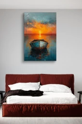 Gün Batımındaki Tekne Yağlı Kanvas Tablo thumbnail 3