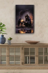 Kuzgun İle Çocuk Yağlı Kanvas Tablo thumbnail 1