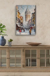 Kış Mevsiminde Galata Kulesi Yağlı Kanvas Tablo thumbnail 1