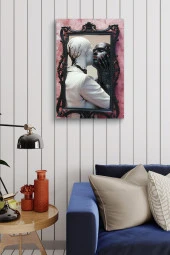 Ayna İçerisinde siyah beyaz İki İnsan Yağlı Kanvas Tablo thumbnail 4