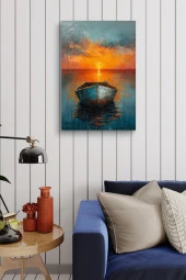 Gün Batımındaki Tekne Yağlı Kanvas Tablo thumbnail 4