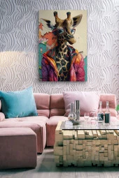 Modern Giysili Zürafa Yağlı Kanvas Tablo thumbnail 7