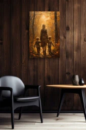 Çocukları İle Yürüyen Kadın Yağlı Kanvas Tablo thumbnail 5