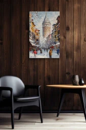 Kış Mevsiminde Galata Kulesi Yağlı Kanvas Tablo thumbnail 6