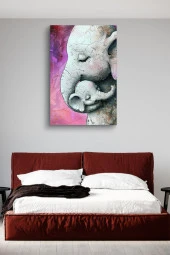 Fil Yavrusu ve Annesi Yağlı Kanvas Tablo thumbnail 3