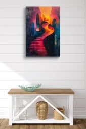 Renkli Sanatsal Klasik Merdiven Yağlı Kanvas Tablo thumbnail 2