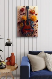Etrafı Çiçek Kaplı Gitar Yağlı Kanvas Tablo thumbnail 4