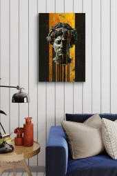 Sanatsal Kafa ve Sarı Boyalar Yağlı Kanvas Tablo thumbnail 4