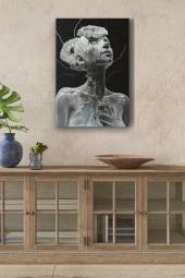 Çiçekler İle Sarılı Sanatsal İskelet Beden Yağlı Kanvas Tablo thumbnail 1