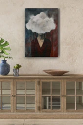 Kafasında Bulutlar Olan Kadın Yağlı Kanvas Tablo thumbnail 1
