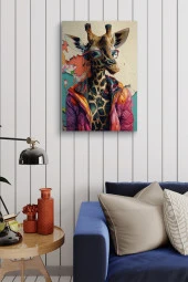 Modern Giysili Zürafa Yağlı Kanvas Tablo thumbnail 4