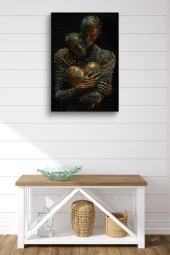 Kalbe Sarılı Kadın ve Erkek Yağlı Kanvas Tablo thumbnail 2