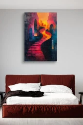 Renkli Sanatsal Klasik Merdiven Yağlı Kanvas Tablo thumbnail 3