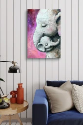 Fil Yavrusu ve Annesi Yağlı Kanvas Tablo thumbnail 4