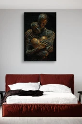 Kalbe Sarılı Kadın ve Erkek Yağlı Kanvas Tablo thumbnail 3