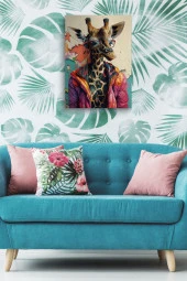 Modern Giysili Zürafa Yağlı Kanvas Tablo thumbnail 5