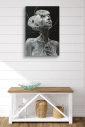 Çiçekler İle Sarılı Sanatsal İskelet Beden Yağlı Kanvas Tablo thumbnail 2