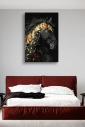 Altın Desenli Siyah At Yağlı Kanvas Tablo thumbnail 3
