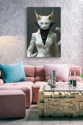 Modern Takım Elbiseli Kedi Portesi Yağlı Kanvas Tablo thumbnail 7