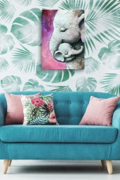 Fil Yavrusu ve Annesi Yağlı Kanvas Tablo thumbnail 5