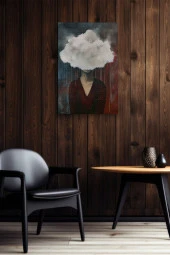 Kafasında Bulutlar Olan Kadın Yağlı Kanvas Tablo thumbnail 6