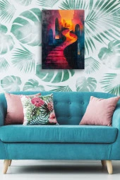 Renkli Sanatsal Klasik Merdiven Yağlı Kanvas Tablo thumbnail 5