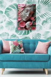 Çiçekli Mermerden Anne ve Çocuk Yağlı Kanvas Tablo thumbnail 5